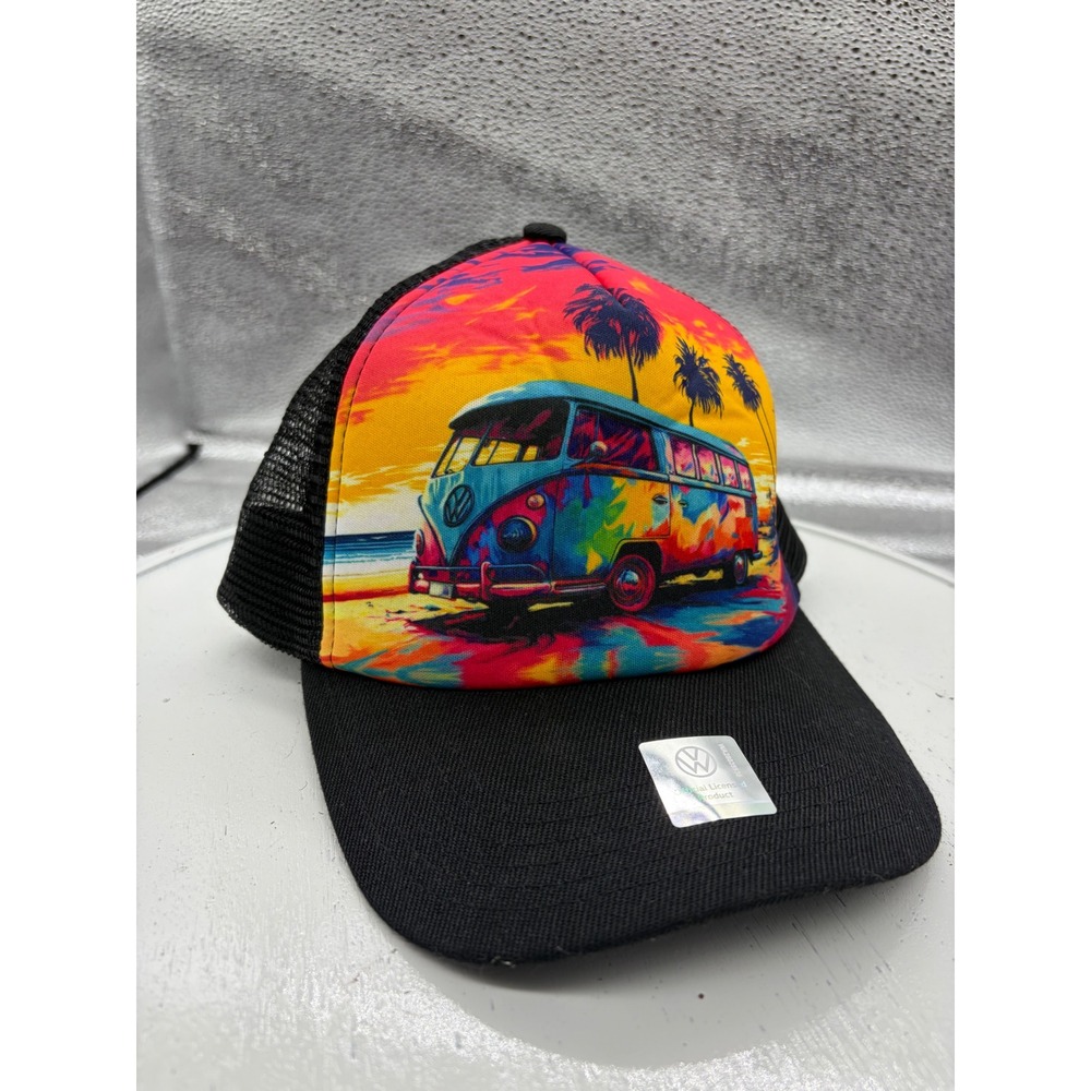 Volkswagen Trucker Hat Black VW Bus, Beach, Sunset, Retro, Van Life Hippie